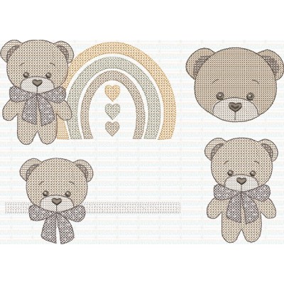 Matriz de Bordado Ursinho Arco Íris - ponto cruz  Matriz de Bordado Ursinho Arco Íris - ponto cruz
